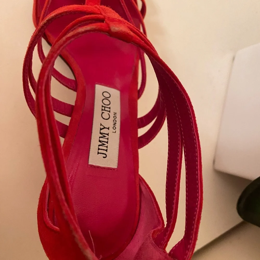 EUC JIMMY CHOO Red Suede Sandals IT 38 Fits like US 7 - Picture 11 of 11